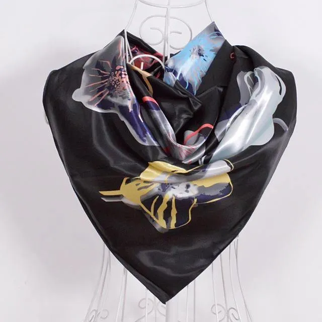 Elegent Women Large Square Silk Scarf Printed,90*90cm Fashion Spring And Autumn Grey And Purple Polyester Silk Scarf Shawl