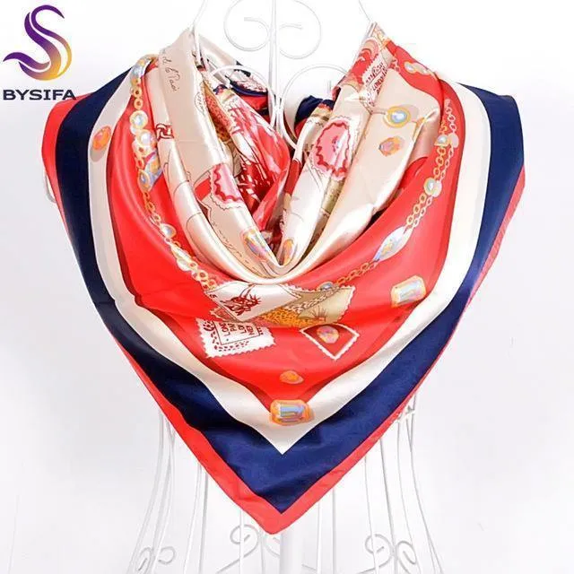 Elegent Women Large Square Silk Scarf Printed,90*90cm Fashion Spring And Autumn Grey And Purple Polyester Silk Scarf Shawl