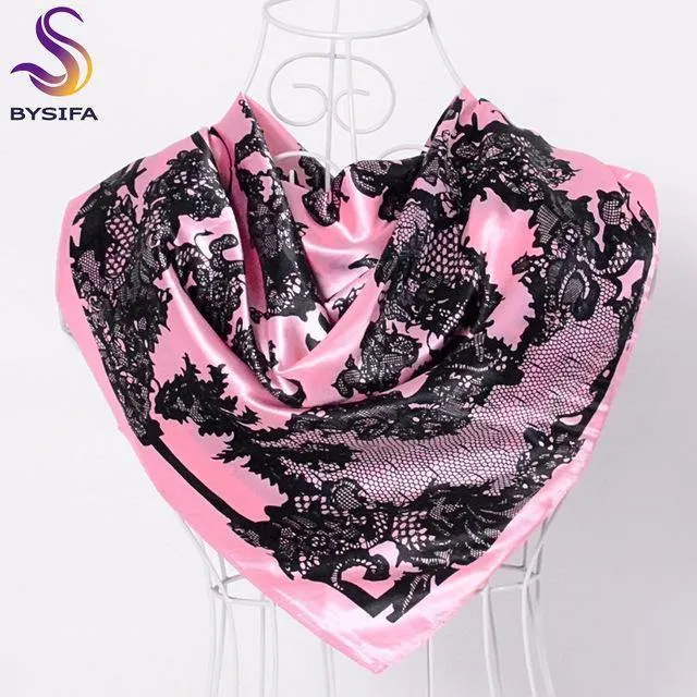 Elegent Women Large Square Silk Scarf Printed,90*90cm Fashion Spring And Autumn Grey And Purple Polyester Silk Scarf Shawl