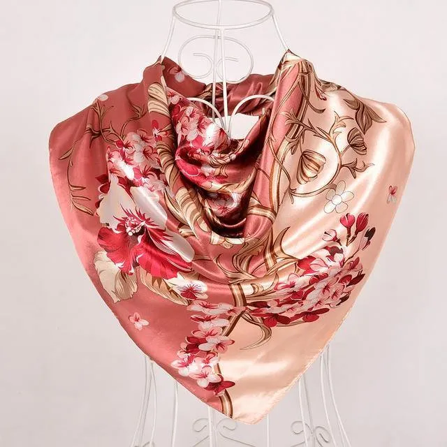 Elegent Women Large Square Silk Scarf Printed,90*90cm Fashion Spring And Autumn Grey And Purple Polyester Silk Scarf Shawl