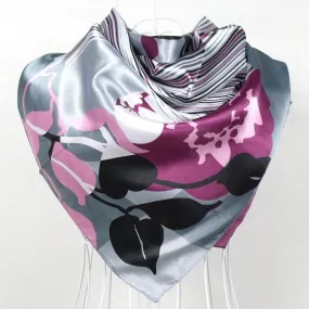 Elegent Women Large Square Silk Scarf Printed,90*90cm Fashion Spring And Autumn Grey And Purple Polyester Silk Scarf Shawl