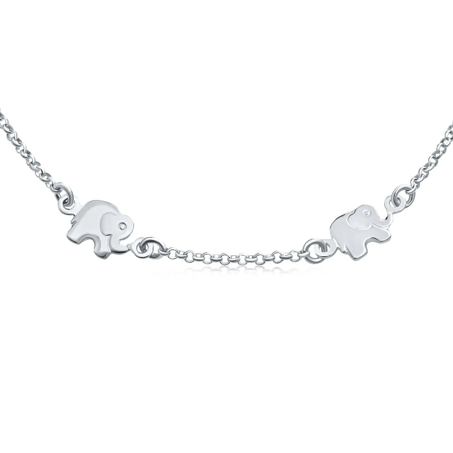 Elephant Anklet Multi Charm Link Ankle Bracelet Sterling Silver 9-10"