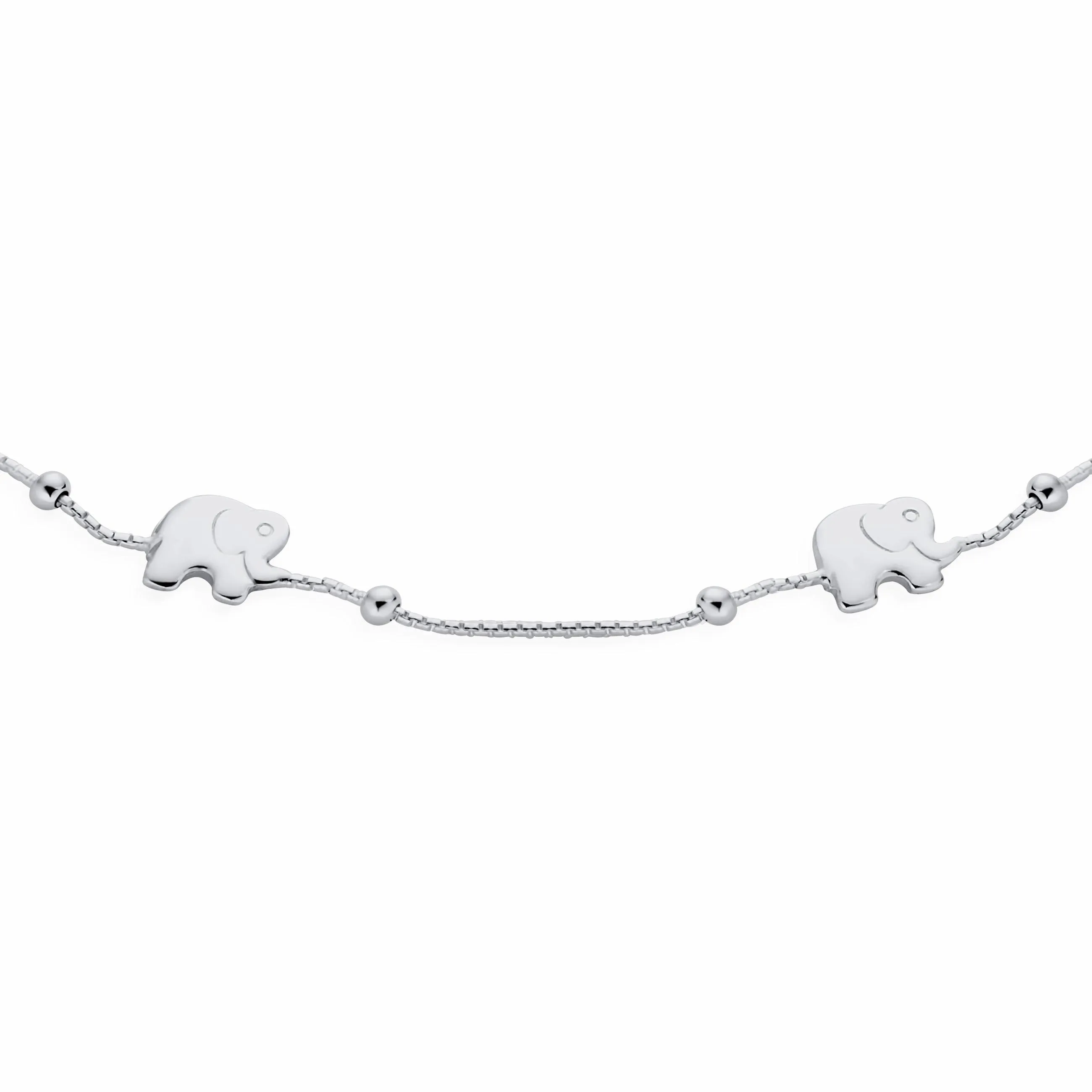 Elephant Anklet Multi Charm Link Ankle Bracelet Sterling Silver 9-10"