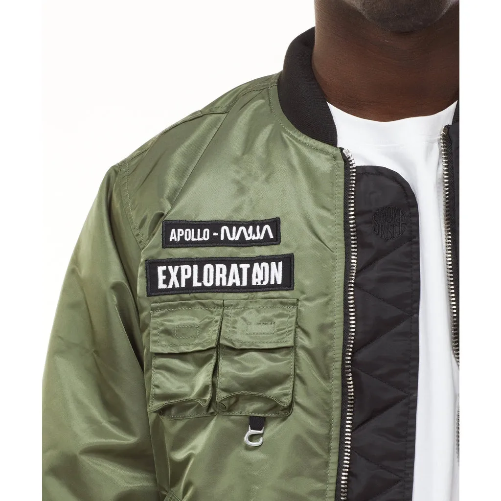 Embroidery Fashion Ma1 Jacket - Black/Olive