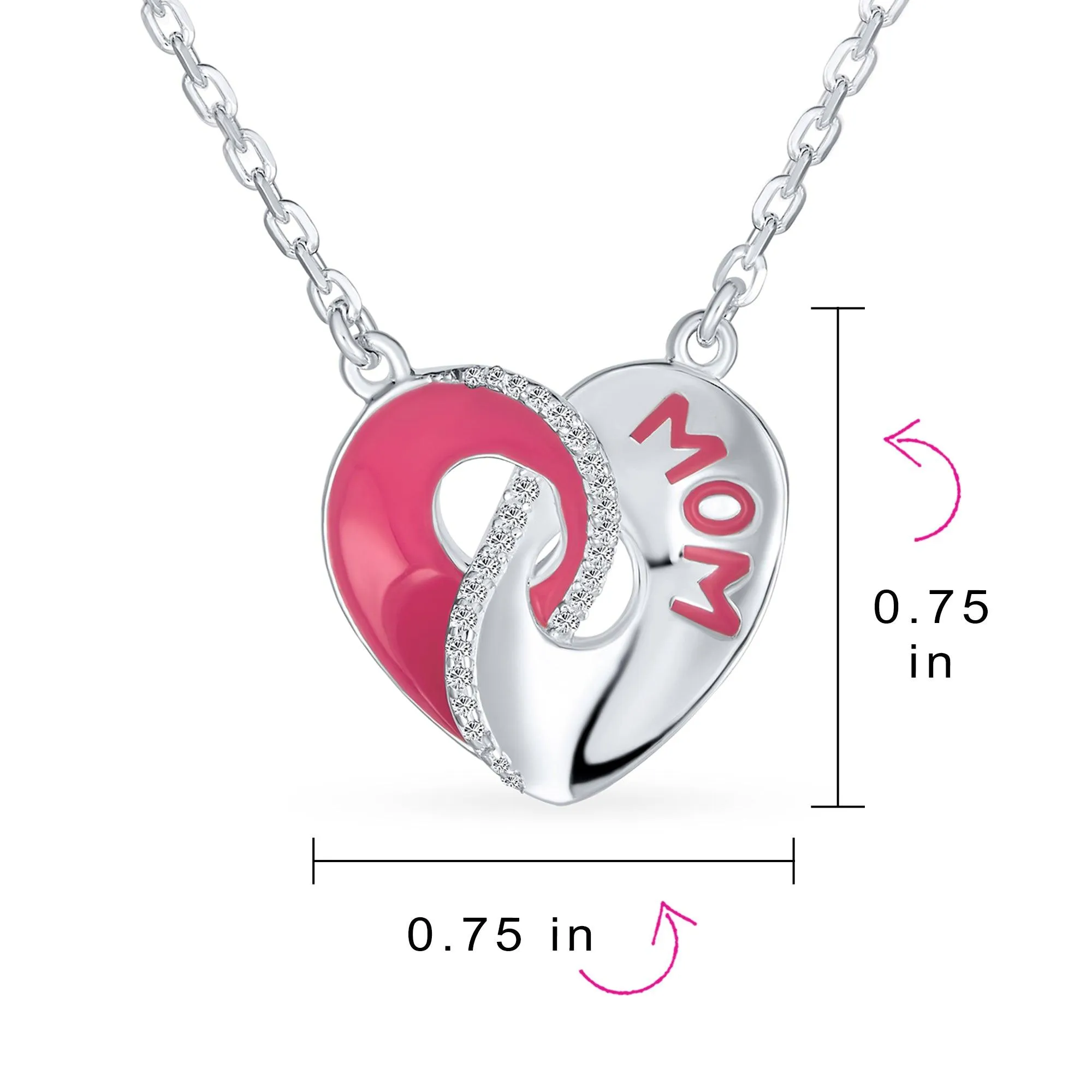 Enamel Bird Cameo Words I LOVE YOU MOM Heart Pendant Necklace Silver