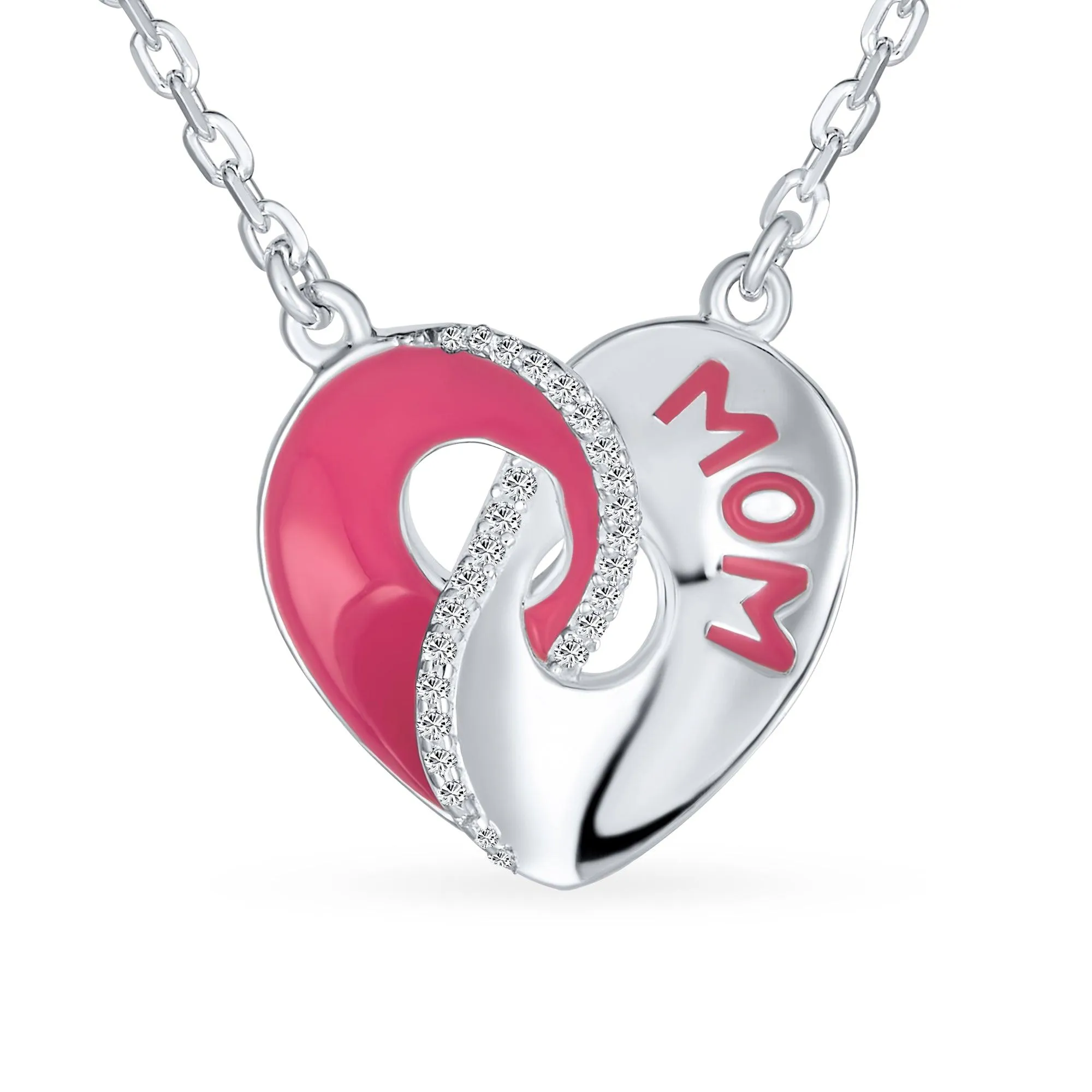 Enamel Bird Cameo Words I LOVE YOU MOM Heart Pendant Necklace Silver