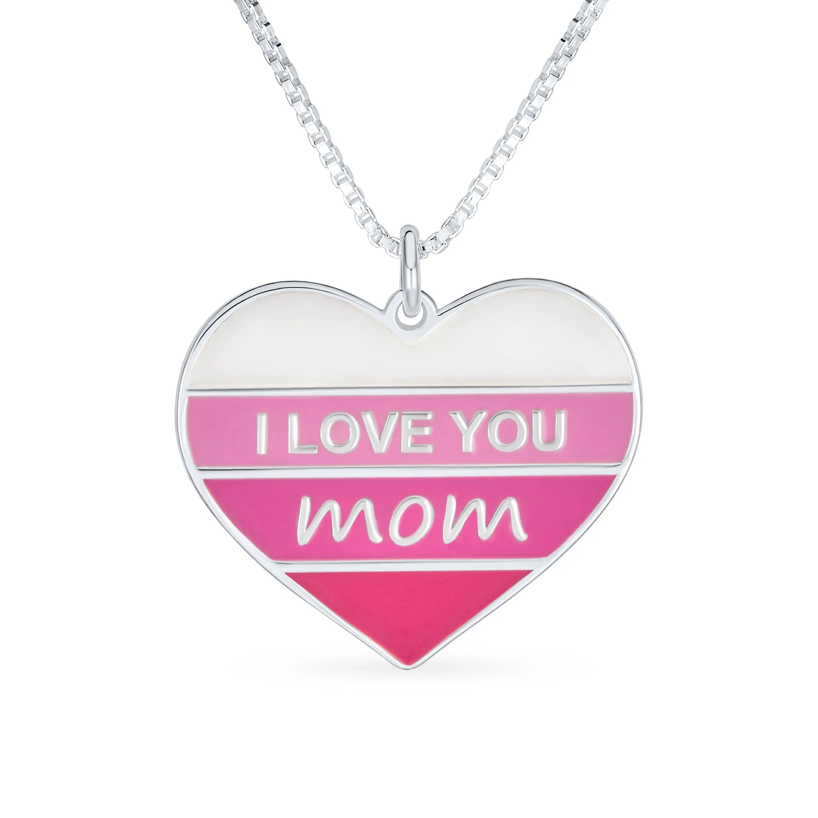 Enamel Bird Cameo Words I LOVE YOU MOM Heart Pendant Necklace Silver