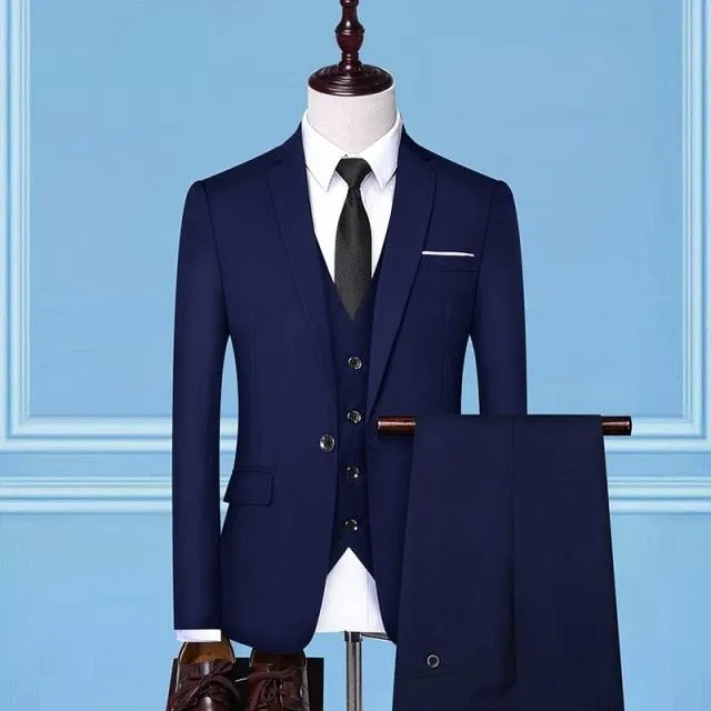 Formal Business Wedding 3 Pieces Suit Set / Male 2021 Blazers Jacket Pants Vest Trousers Dress Waistcoat