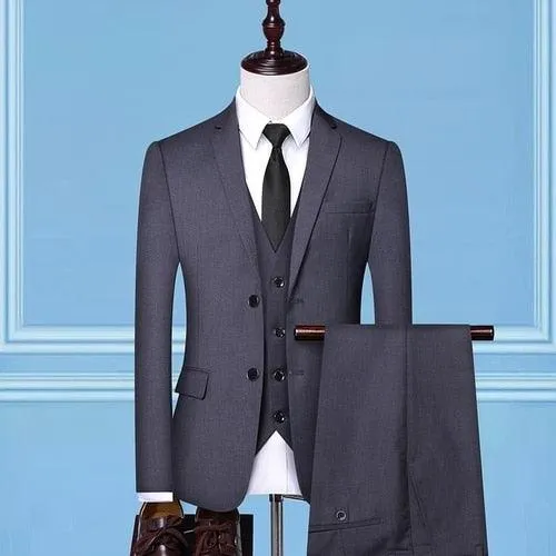 Formal Business Wedding 3 Pieces Suit Set / Male 2021 Blazers Jacket Pants Vest Trousers Dress Waistcoat