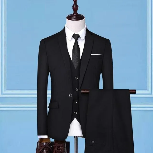 Formal Business Wedding 3 Pieces Suit Set / Male 2021 Blazers Jacket Pants Vest Trousers Dress Waistcoat