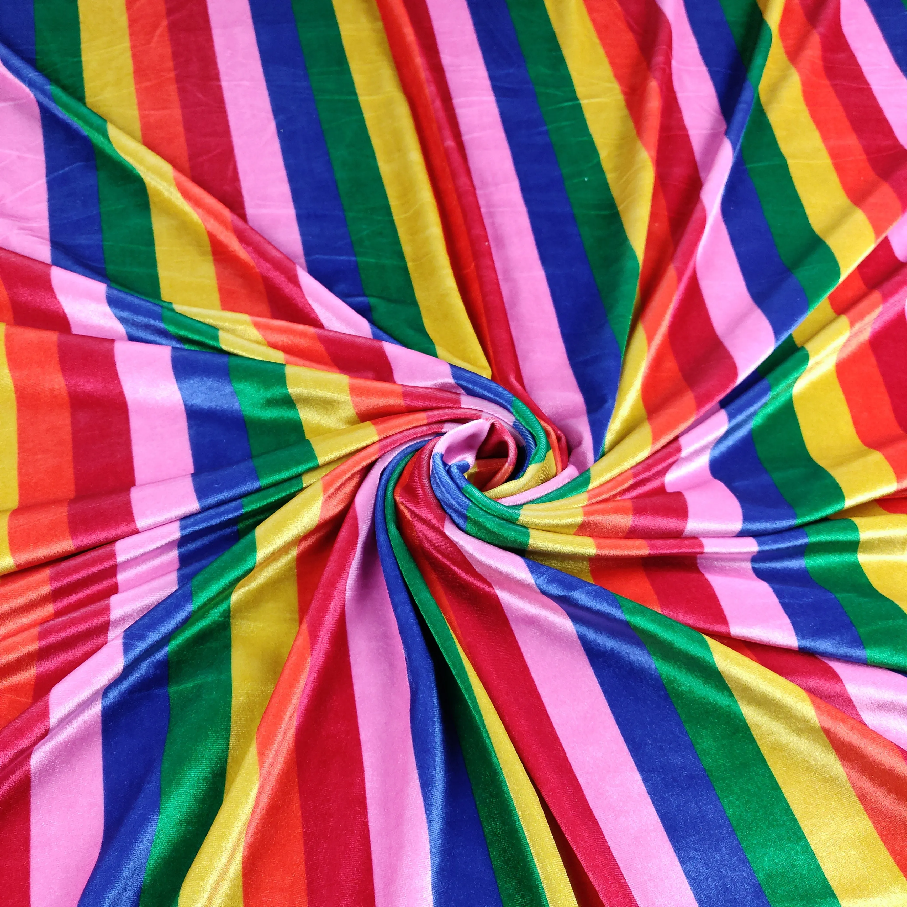 FS366 Rainbow Striped Velvet Stretch Knit Fabric