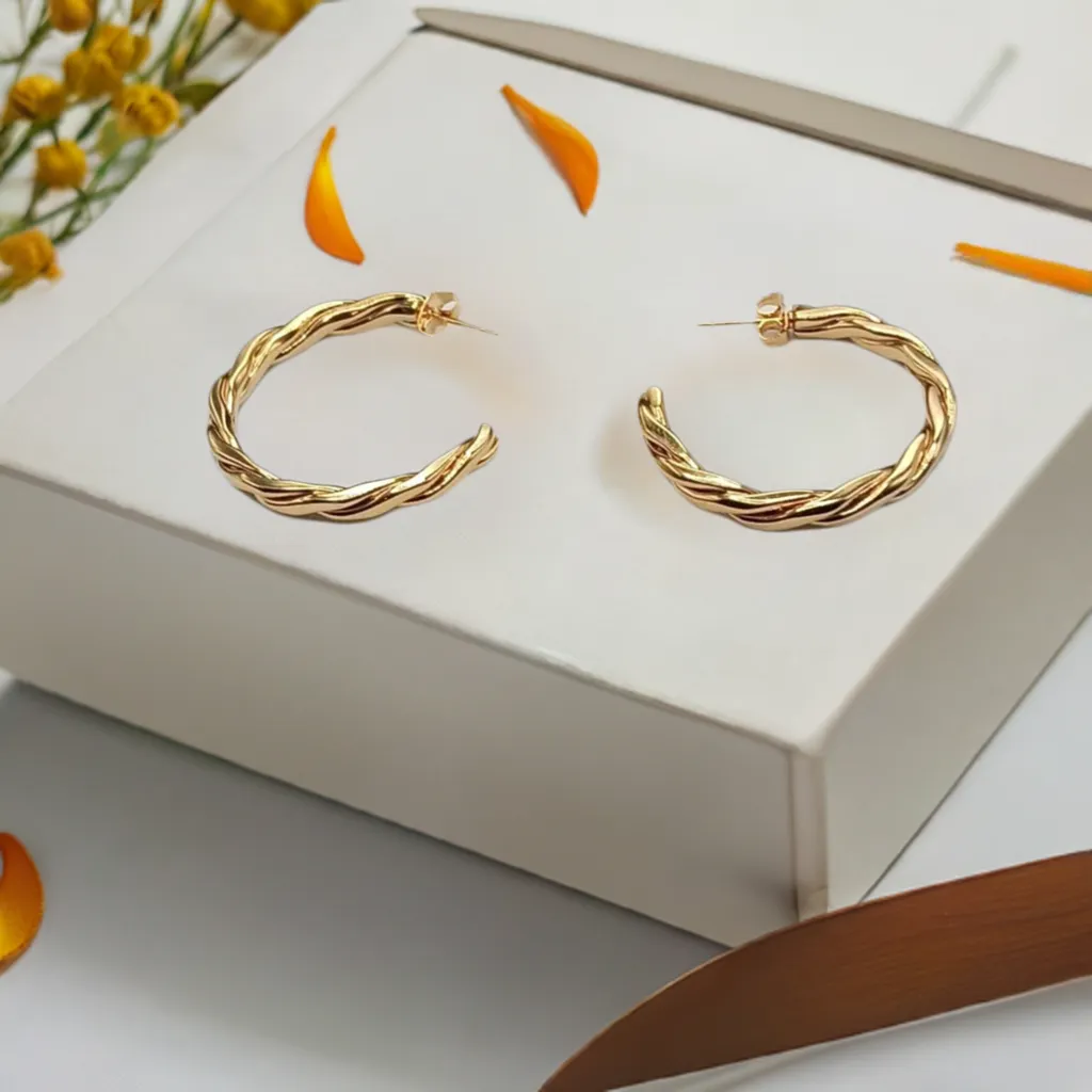 Gold Twist Hoop Earrings for Women