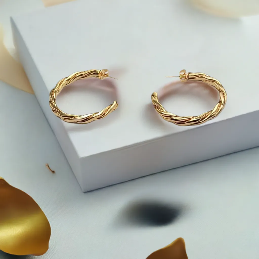 Gold Twist Hoop Earrings for Women