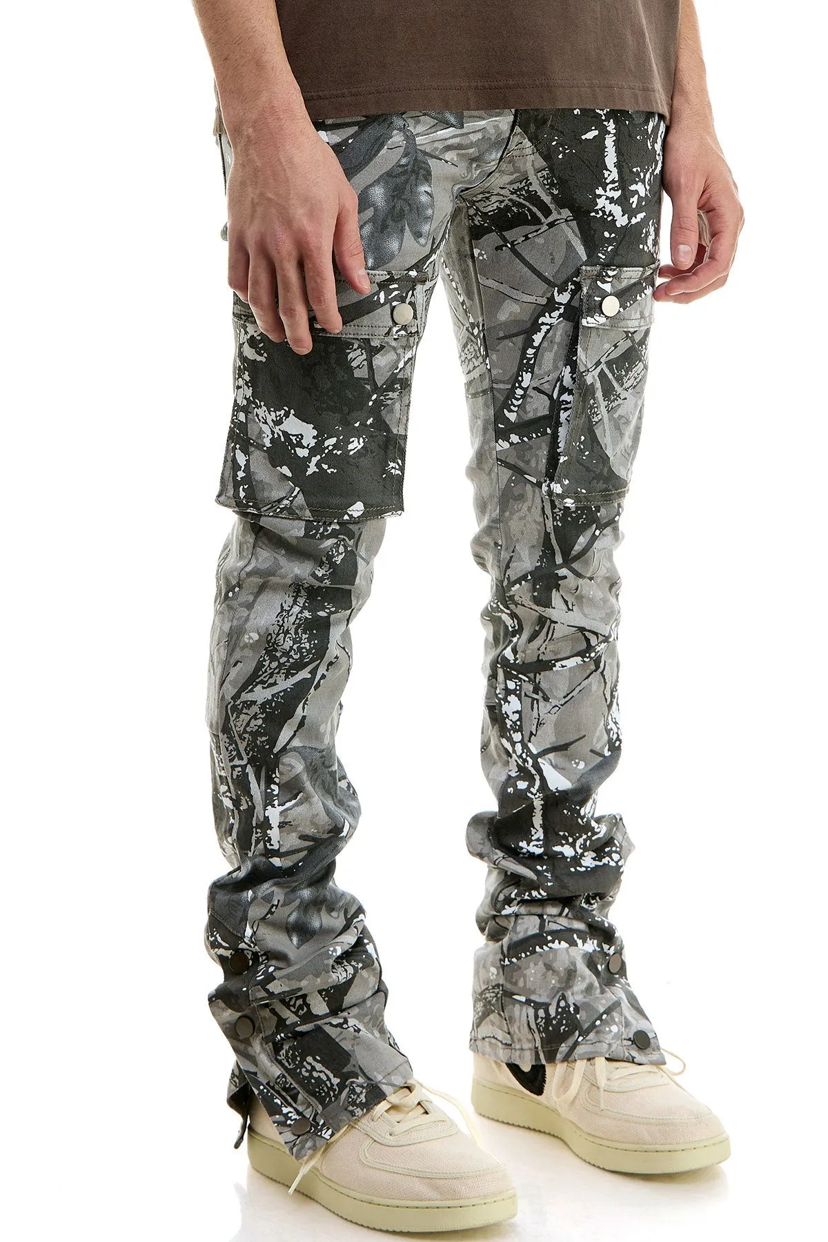 Grey Camo Skinny Flare Jeans for Men