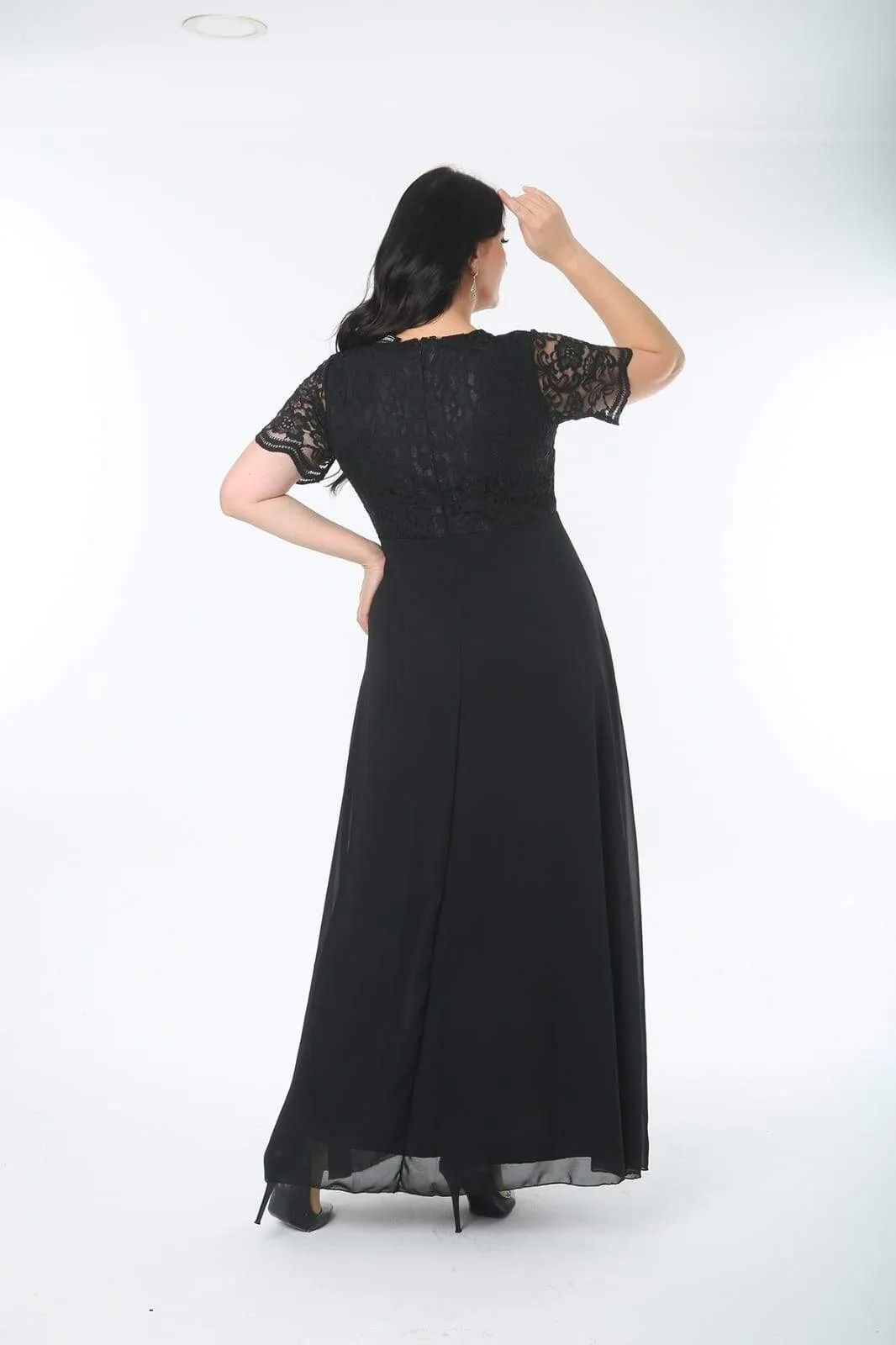 Guipure Chiffon Plus Size Evening Dress DD793