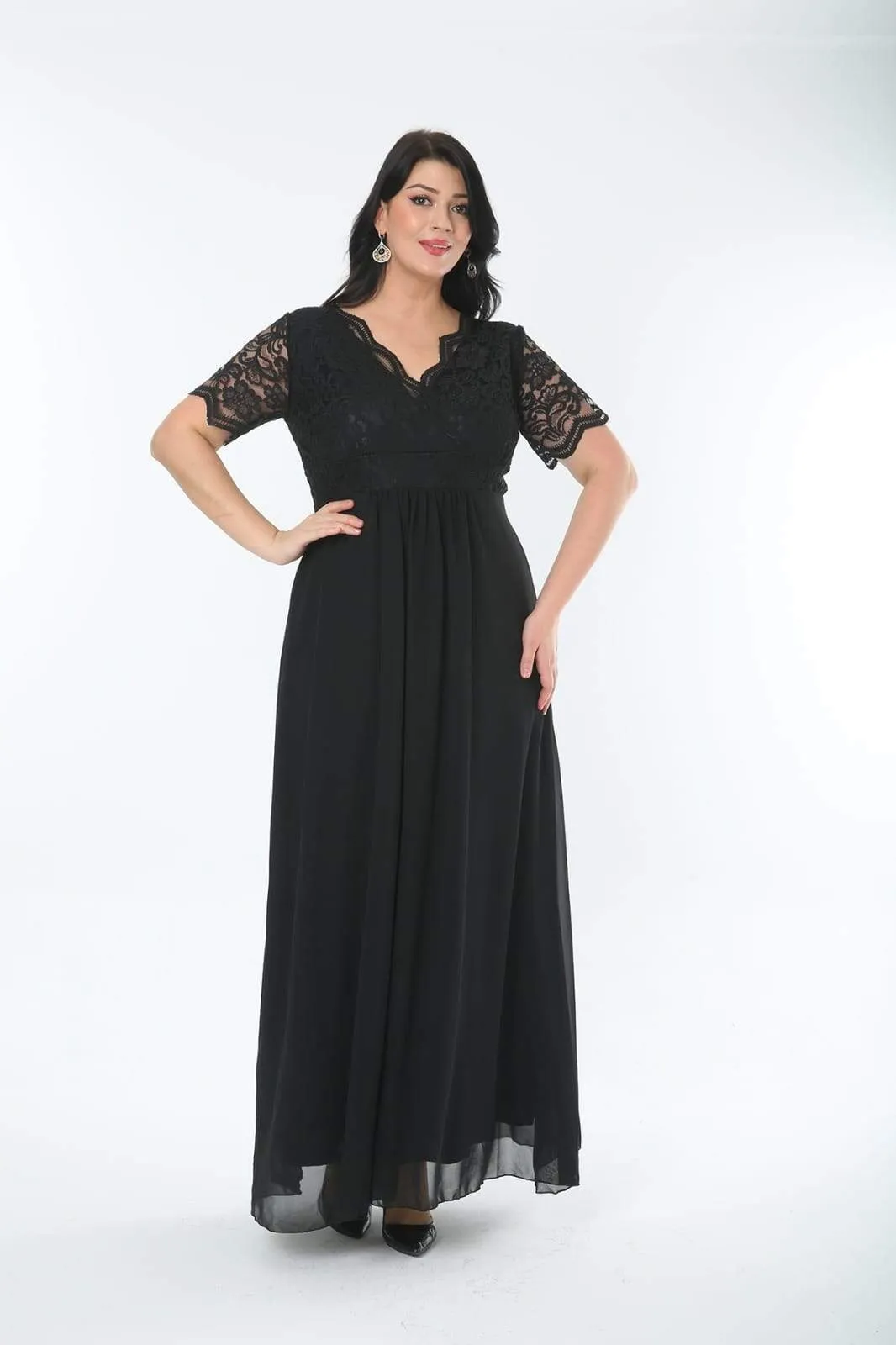 Guipure Chiffon Plus Size Evening Dress DD793