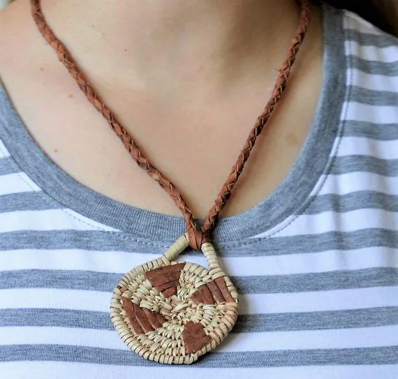 Hippie woman necklace, Leather necklace, Tribal handmade jewelry