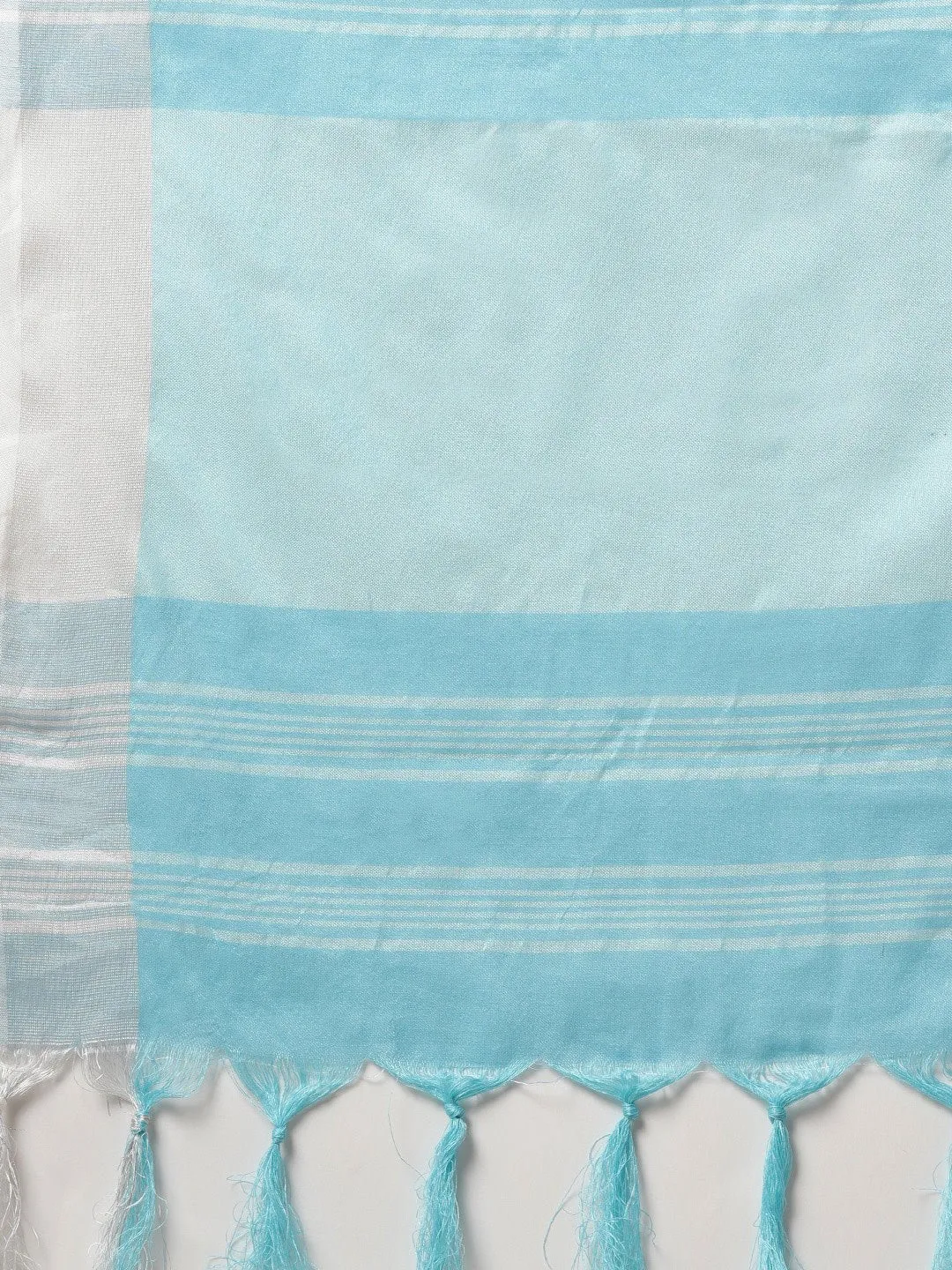 Ishin Poly Cotton Blue Woven Women's Saree With Tassels