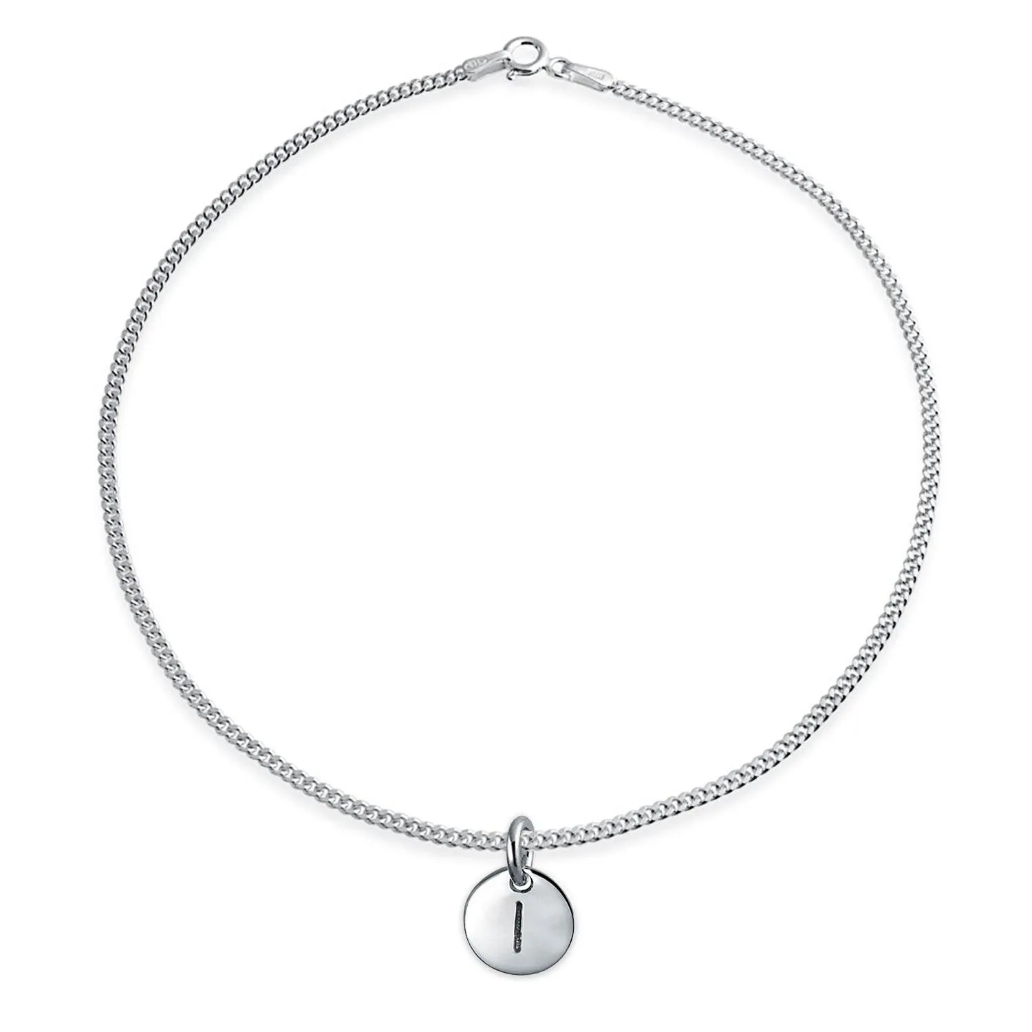 Letter Block Alphabet Initial Circle Disc Anklet .925 Sterling Silver