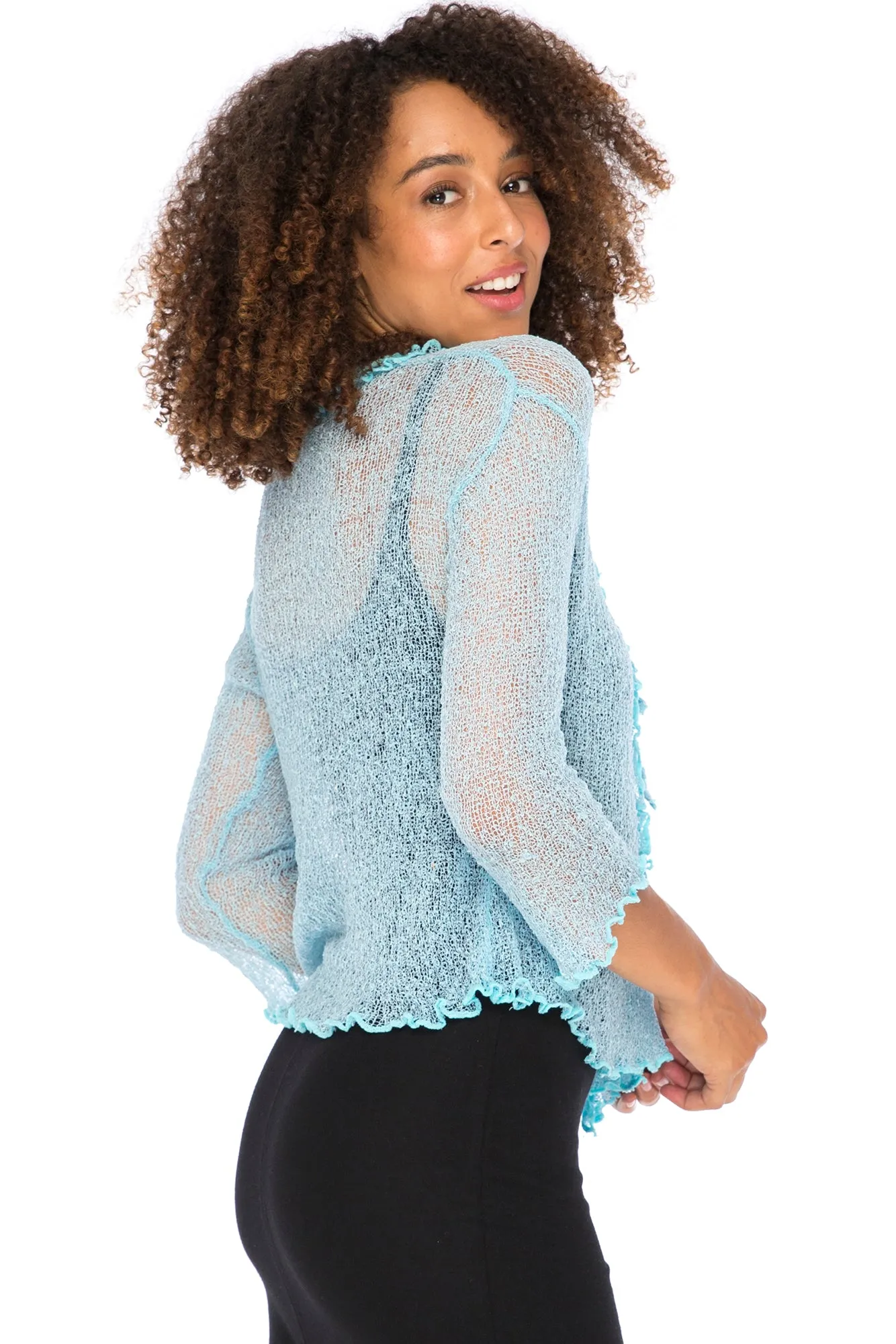 Lightweight Sheer Ruffle Shrug Cardigan