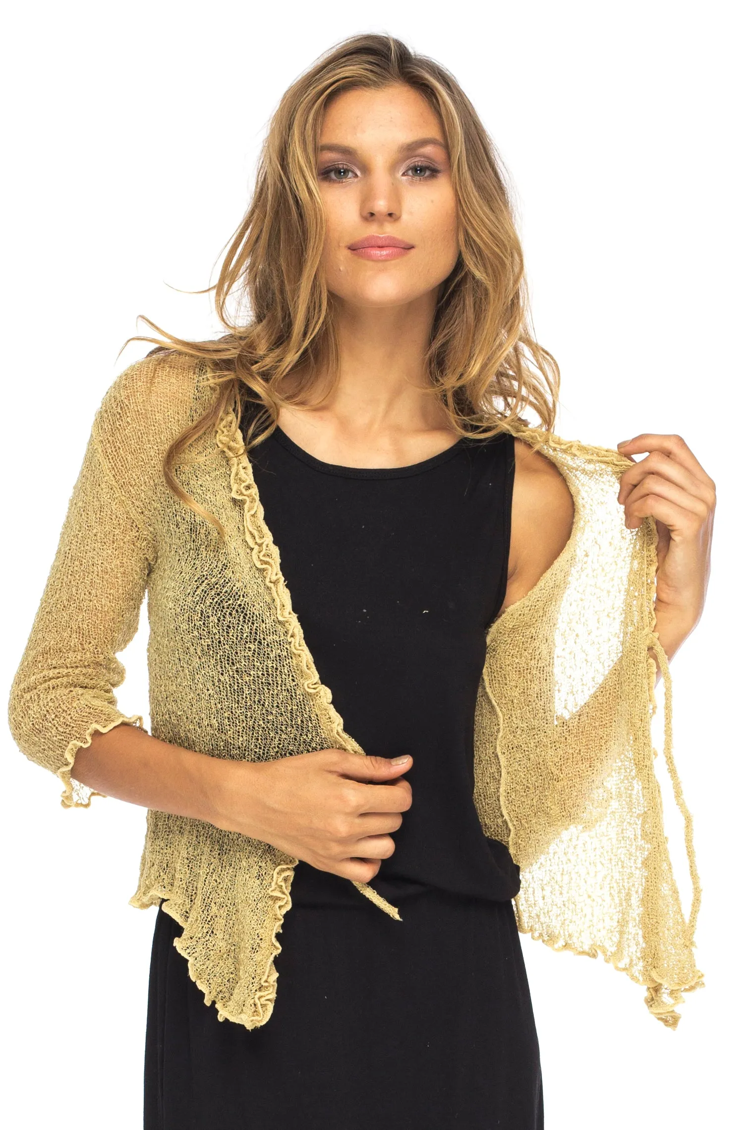 Lightweight Sheer Ruffle Shrug Cardigan