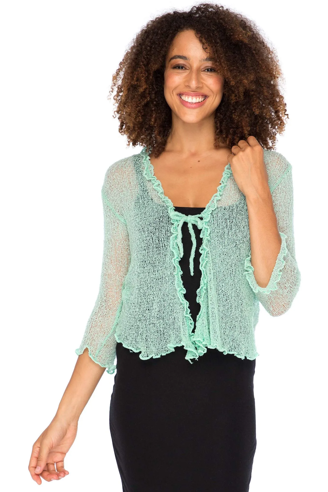 Lightweight Sheer Ruffle Shrug Cardigan