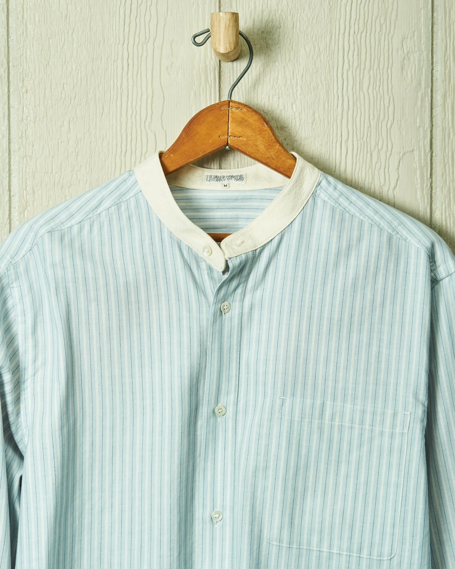 Livingston Band Collar Shirt in Antique Stripe