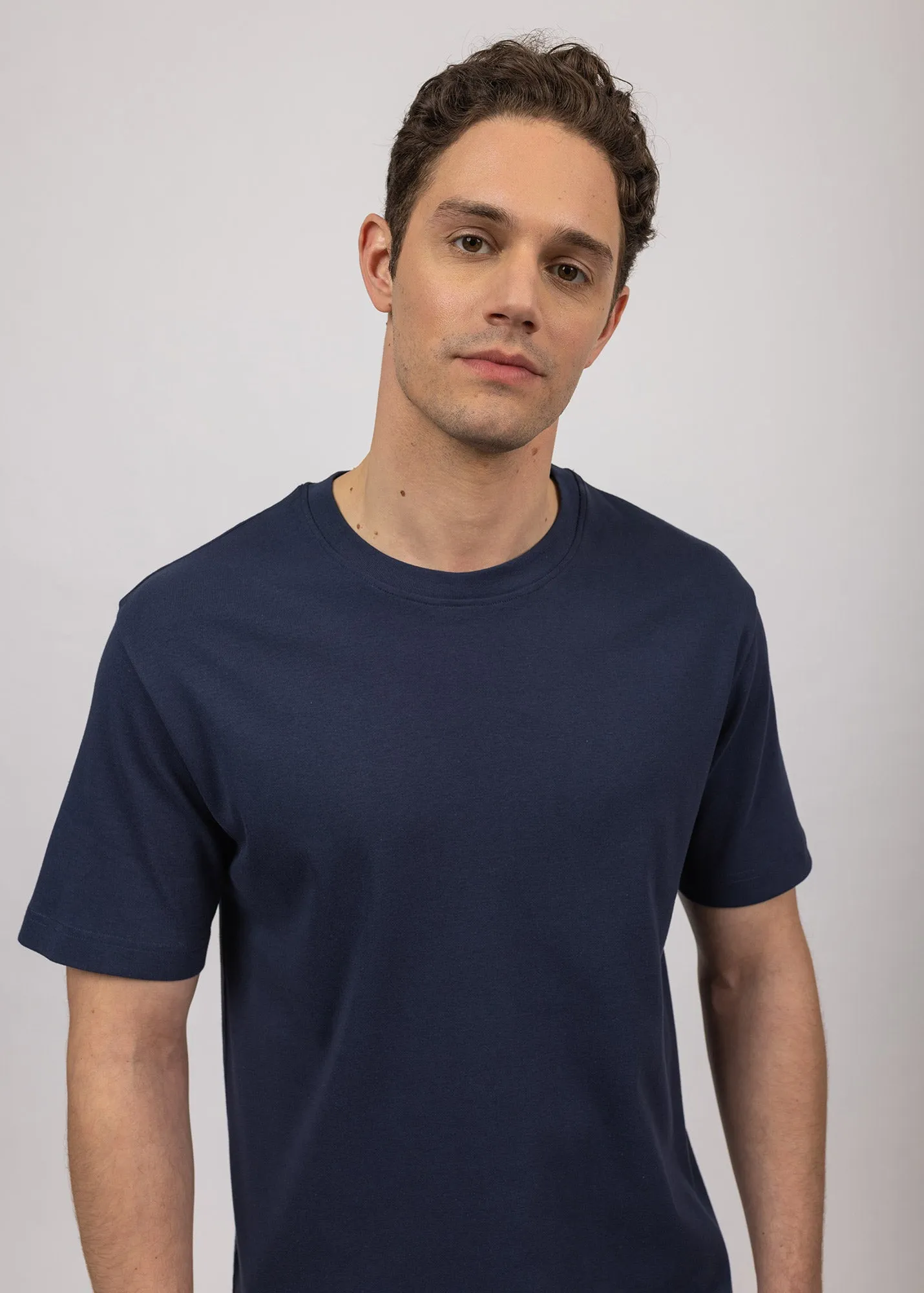 Lumio short sleeves t-shirt - round neck, in cotton (MARINE)