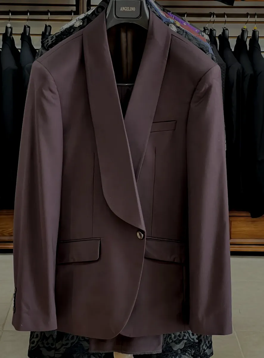 men brown suit, Shawl lapel, Dark brown