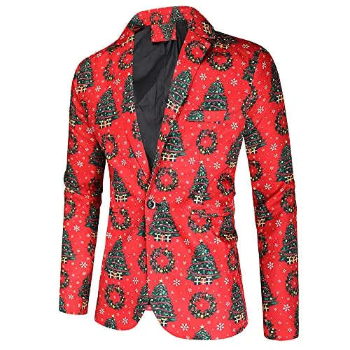 Men Suits Christmas Print 3 Piece Suit Casual Print Party Suit Fashion Jacket Vest Pants Holiday Clothes Color 3 Large