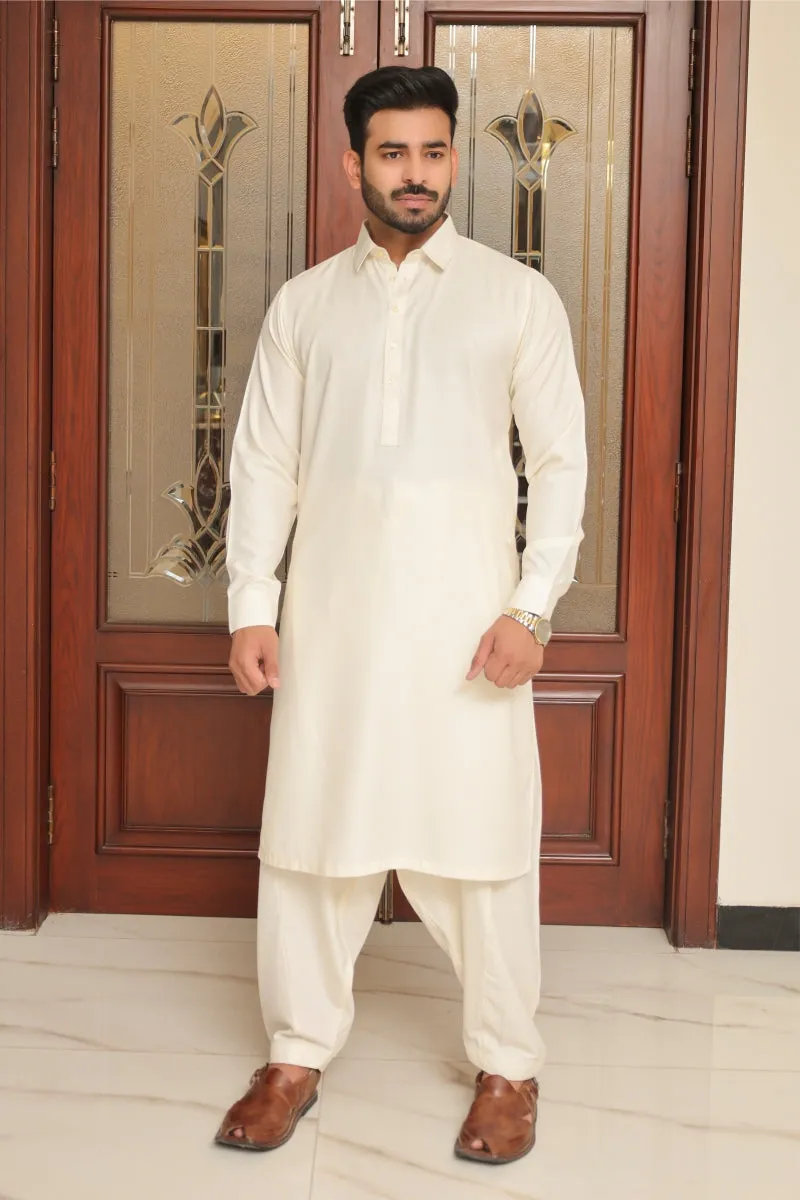 Men Wash n Wear Kameez Shalwar Cream