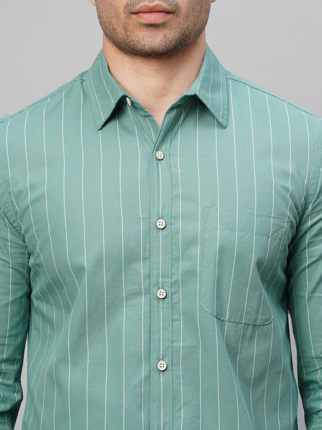 Men's Blue Cotton Regular Fit Striped Shirt