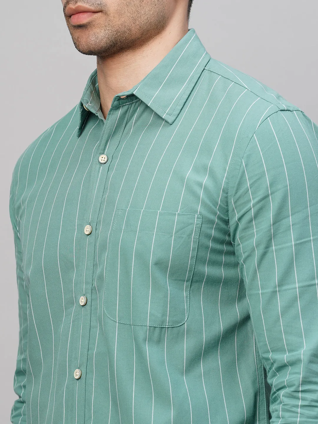 Men's Blue Cotton Regular Fit Striped Shirt