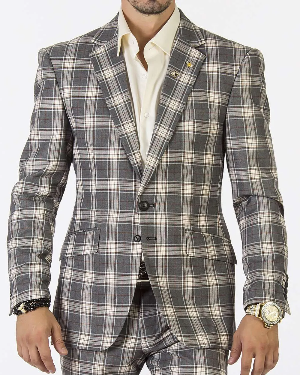 Mens Fashion Suit-New Plaid Gray - Prom - Suits _ Guys