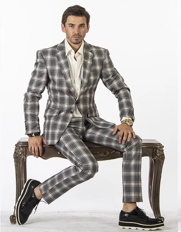 Mens Fashion Suit-New Plaid Gray - Prom - Suits _ Guys