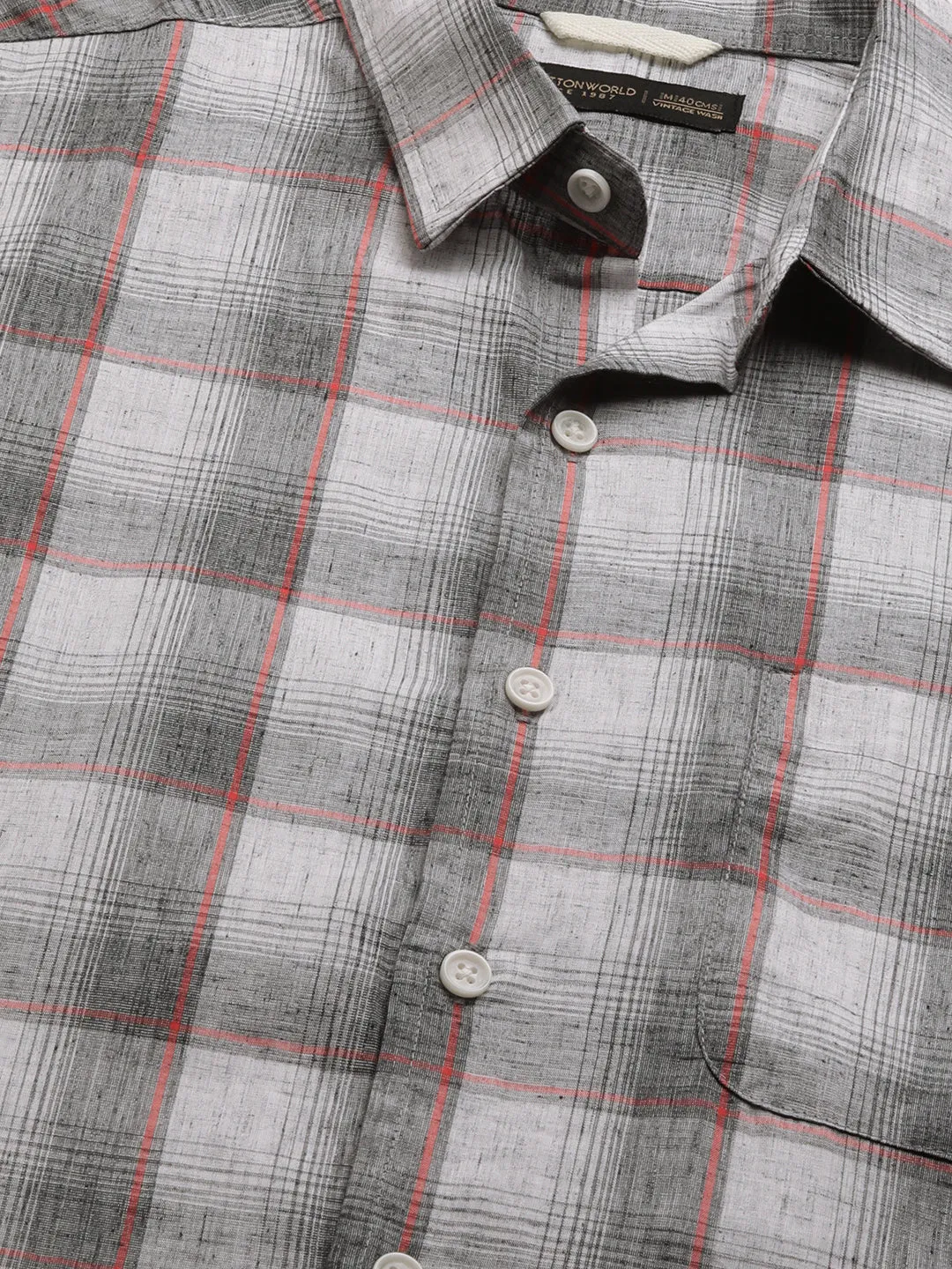 Men's Grey Cotton Lyocell Regular Fit Checked Shirt