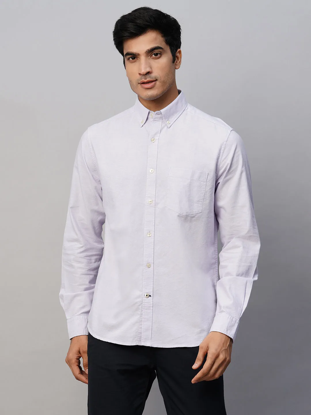 Men's Lilac Cotton Regular Fit Shirt