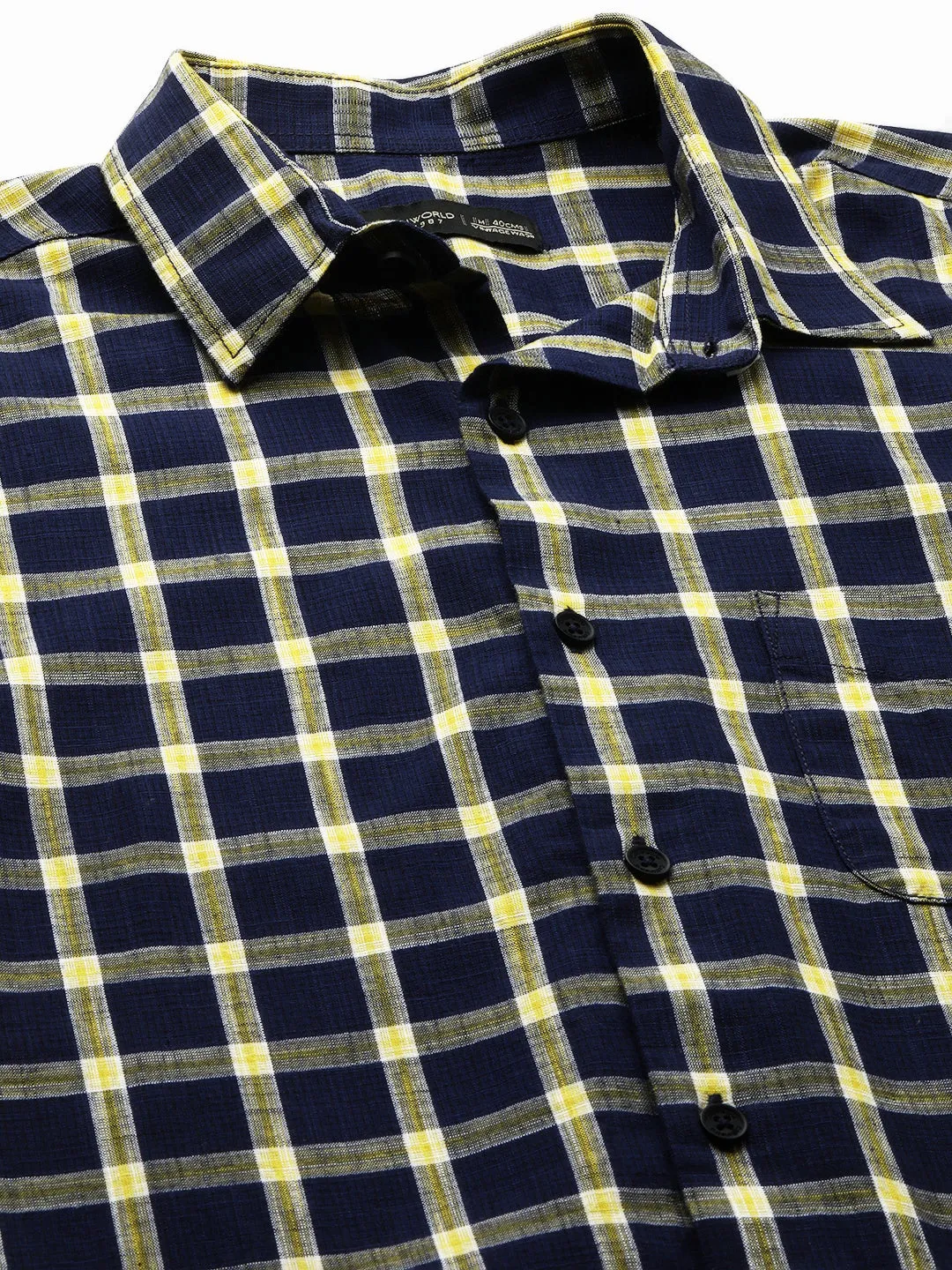 Men's Navy Cotton Regular Fit Checked Shirt