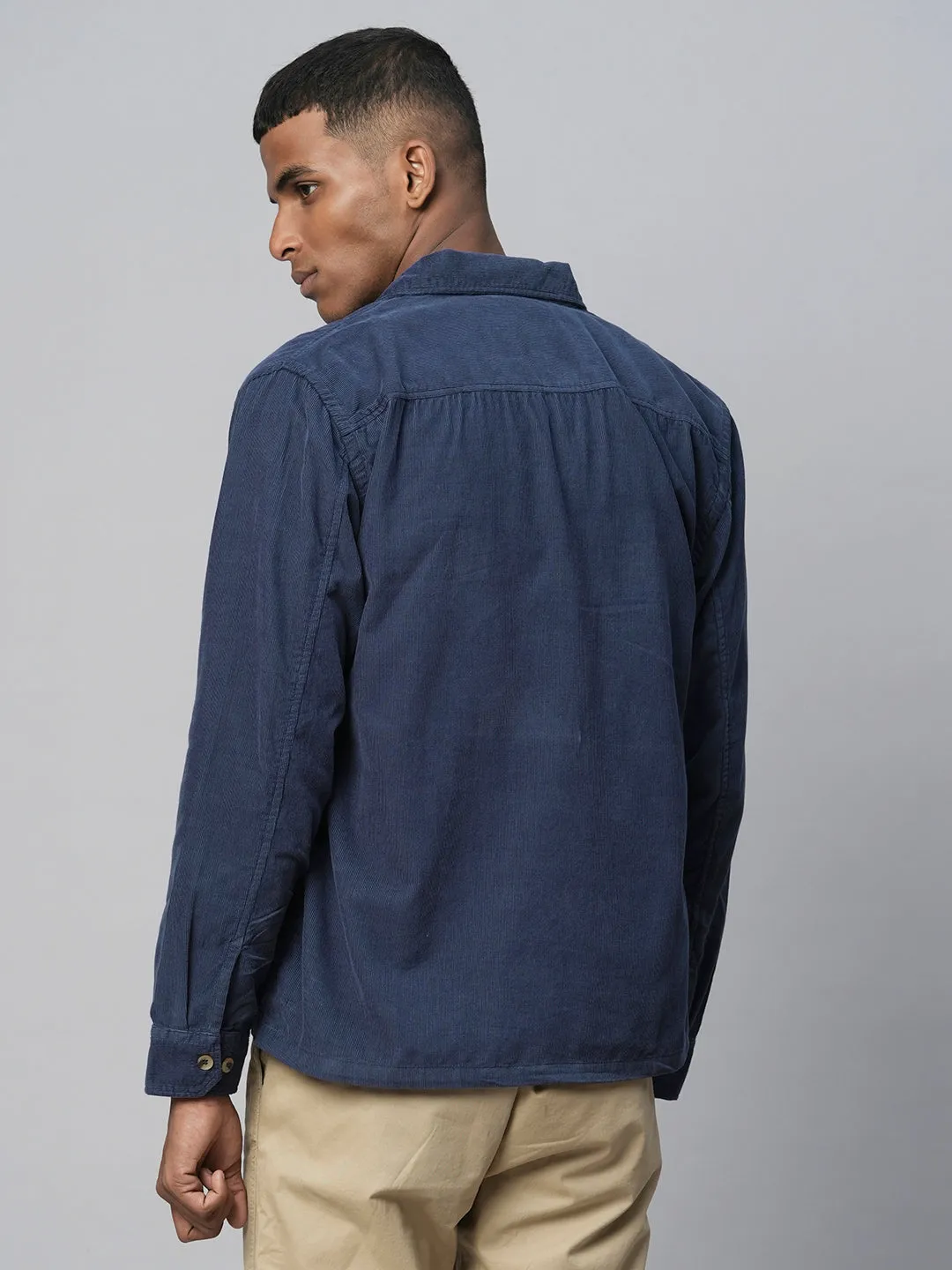 Men's Navy Cotton Regular Fit Jacket