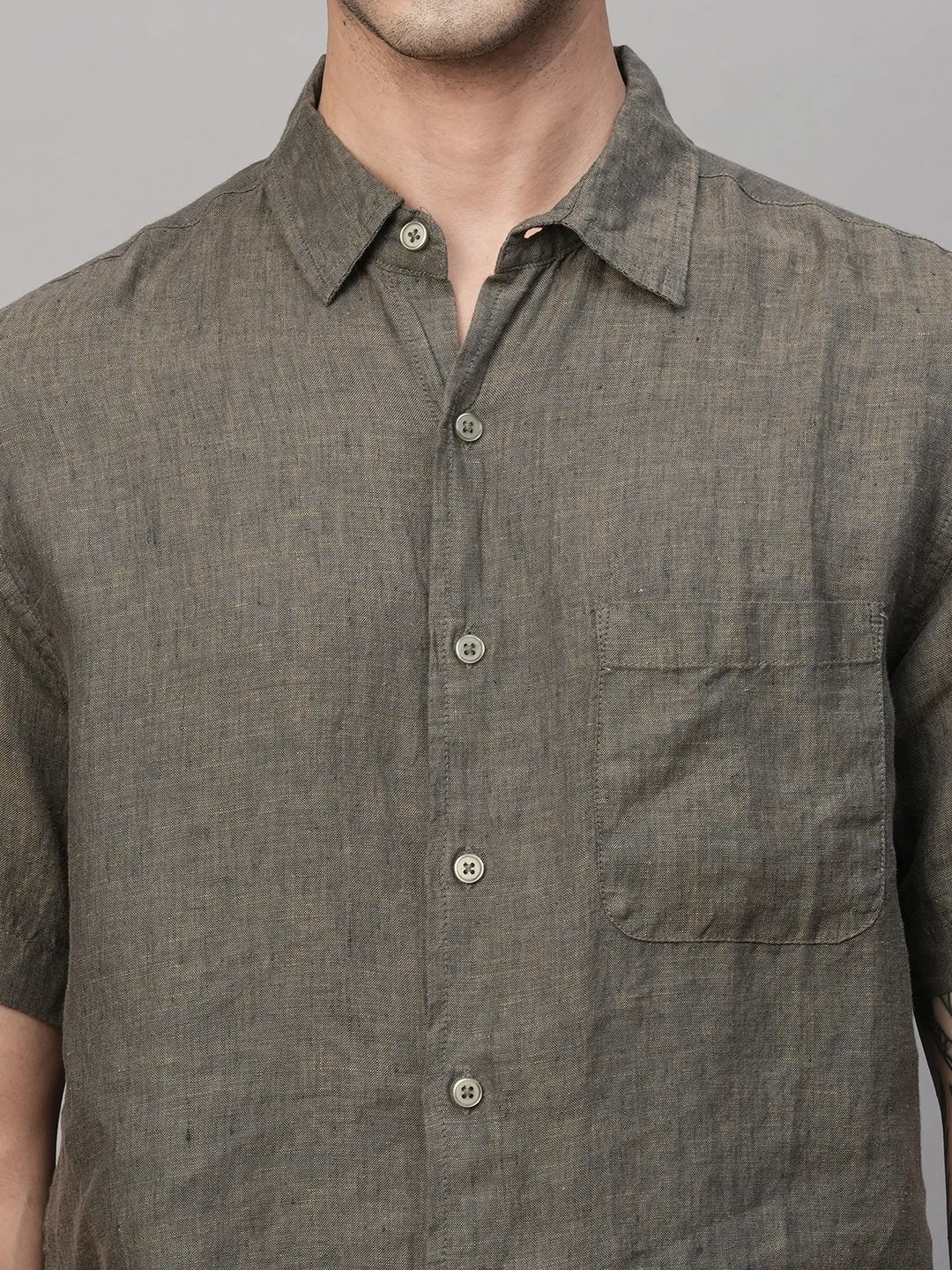 Men's Olive Linen Regular Fit Shirt