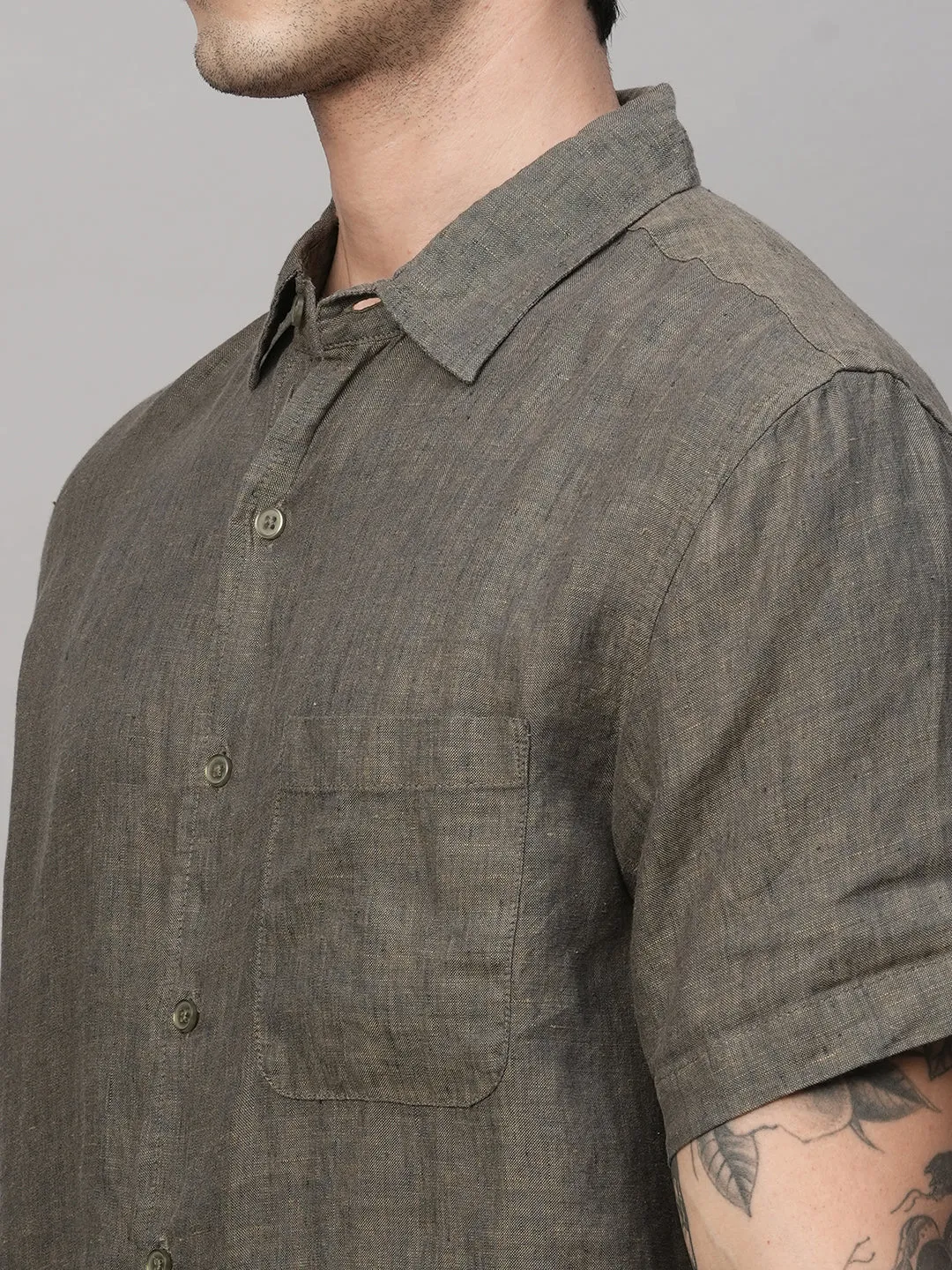 Men's Olive Linen Regular Fit Shirt