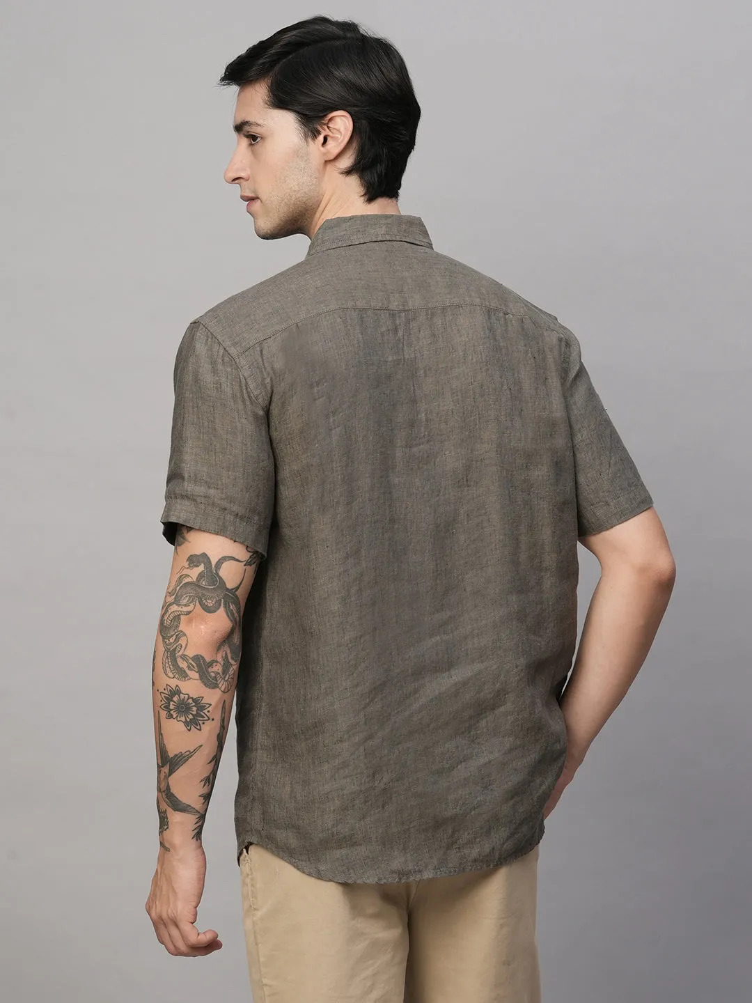 Men's Olive Linen Regular Fit Shirt