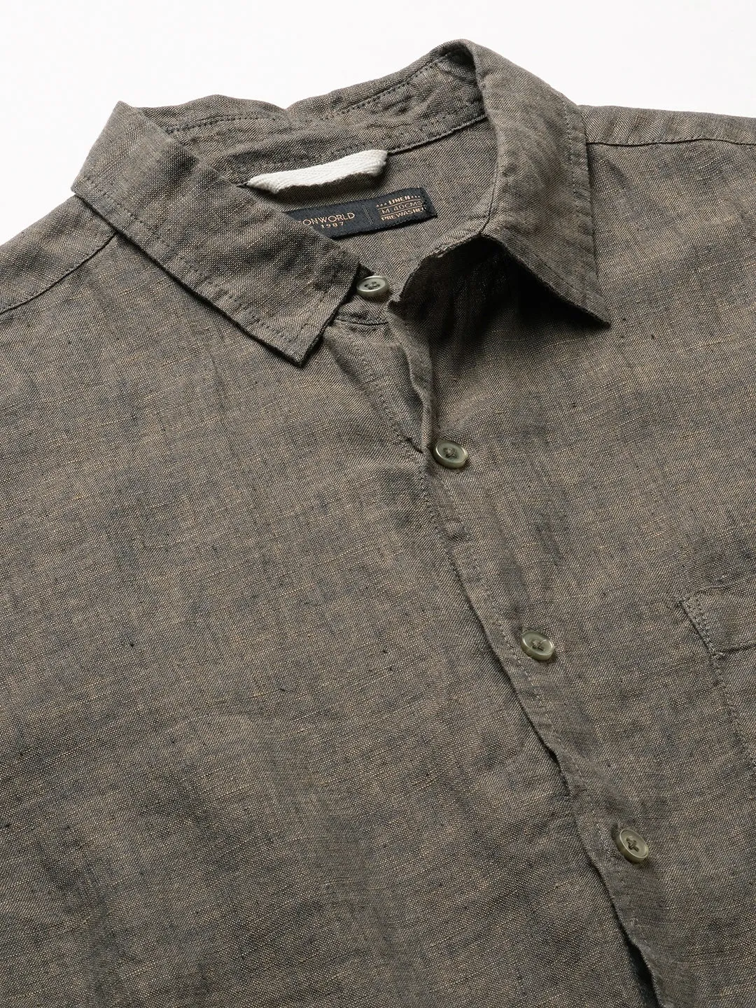 Men's Olive Linen Regular Fit Shirt