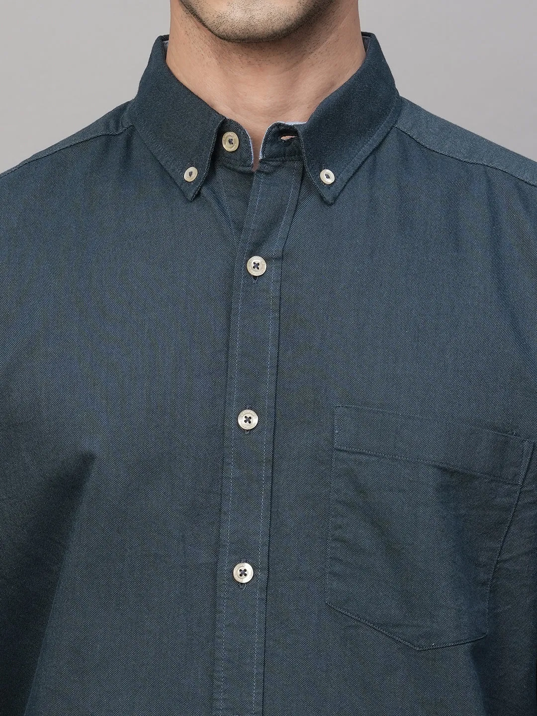 Men's Oxford  Navy Cotton Regular Fit Shirt