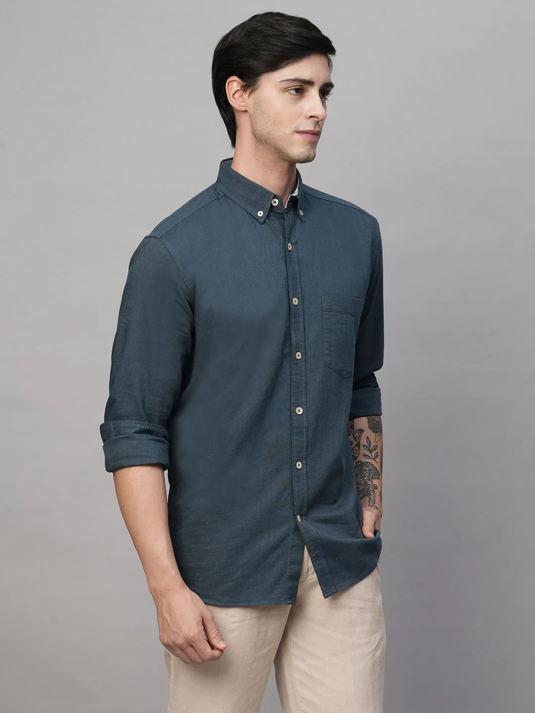 Men's Oxford  Navy Cotton Regular Fit Shirt