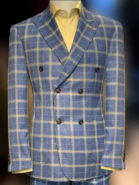 mens plaid suit, blue gold