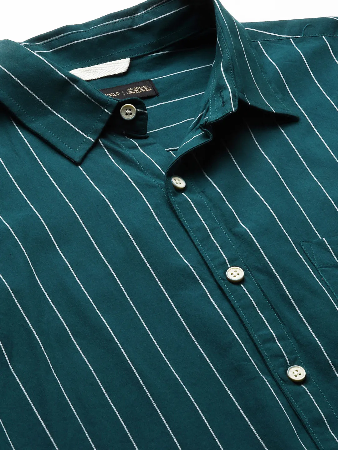 Men's Teal Cotton Regular Fit Striped Shirt