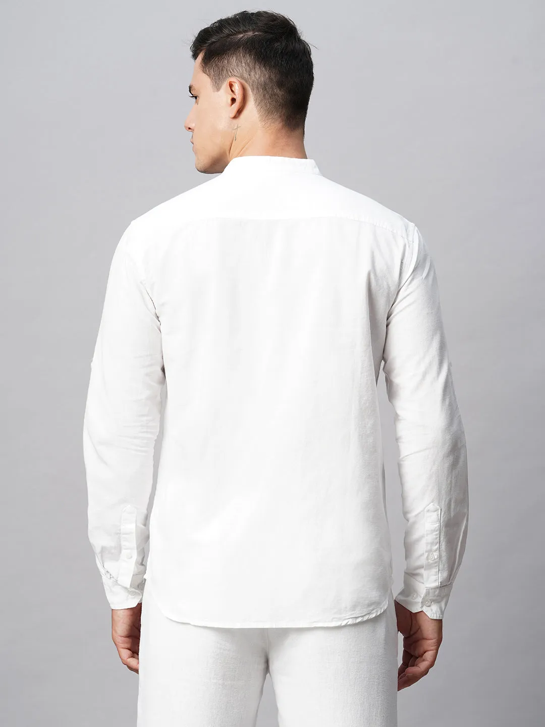 Men's White Cotton Linen Regular Fit Shirt