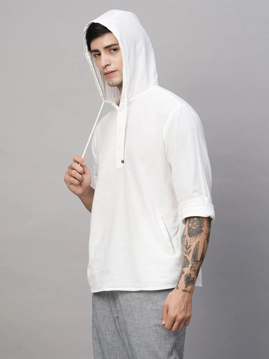 Men's White Cotton Linen Regular Fit Shirt