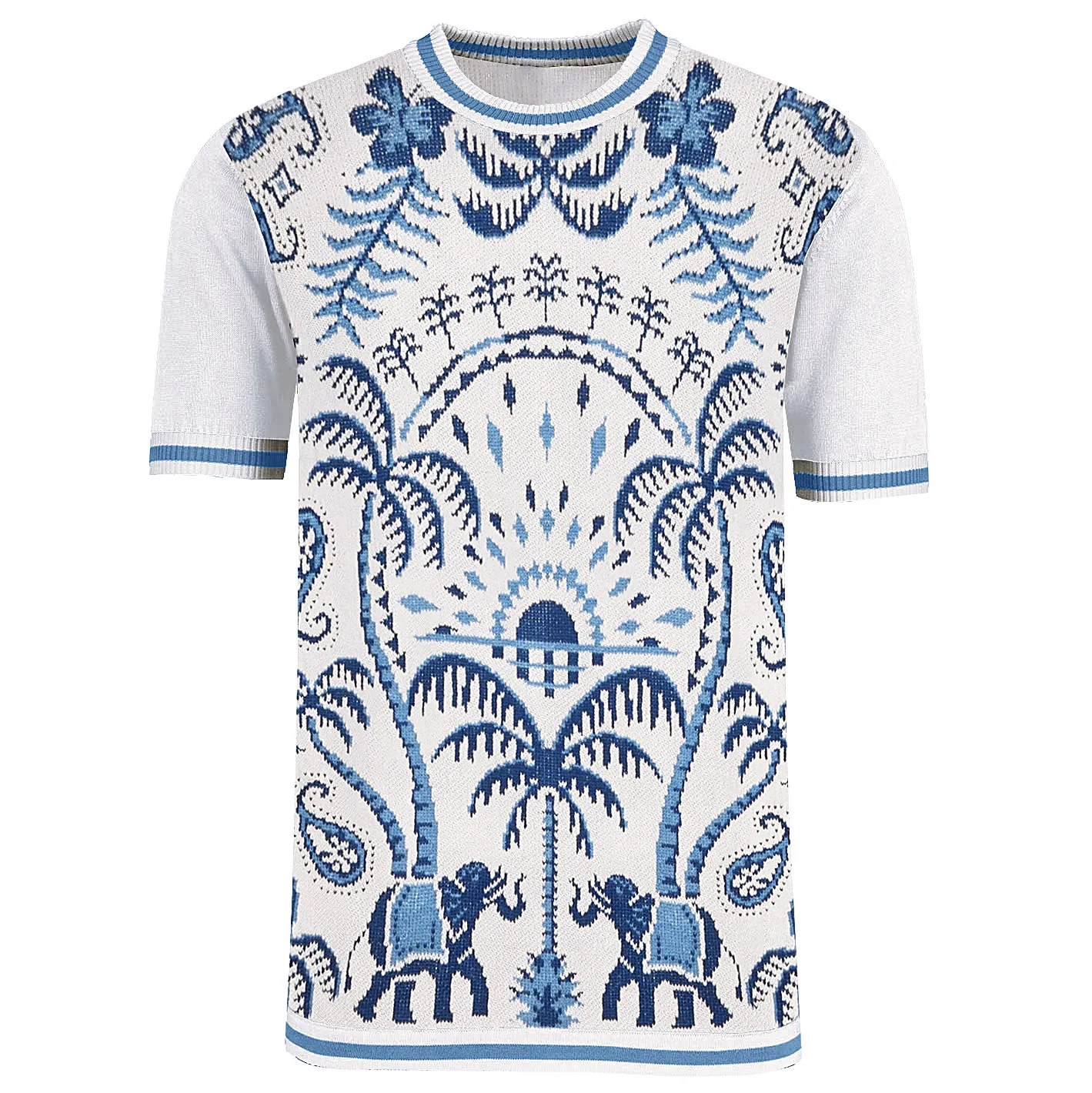 Men's white trend jacquard knit T-shirt